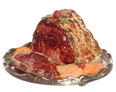 Dollhouse Miniature Roast Ham On Round Tray